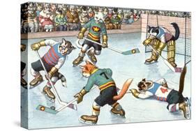 Cartoon Cats Playing Ice Hockey-null-Stretched Canvas