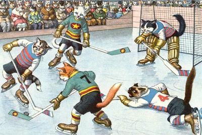 Ice Hockey Cat Brooch Funny Cartoon skate Pets sports Kitty Enamel