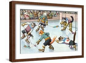 Cartoon Cats Playing Ice Hockey-null-Framed Art Print