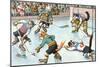 Cartoon Cats Playing Ice Hockey-null-Mounted Art Print