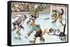 Cartoon Cats Playing Ice Hockey-null-Framed Stretched Canvas