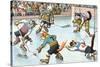 Cartoon Cats Playing Ice Hockey-null-Stretched Canvas
