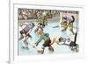 Cartoon Cats Playing Ice Hockey-null-Framed Art Print