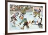 Cartoon Cats Playing Ice Hockey-null-Framed Art Print