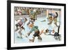 Cartoon Cats Playing Ice Hockey-null-Framed Art Print