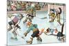 Cartoon Cats Playing Ice Hockey-null-Mounted Art Print