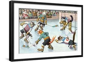 Cartoon Cats Playing Ice Hockey-null-Framed Art Print