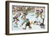 Cartoon Cats Playing Ice Hockey-null-Framed Premium Giclee Print