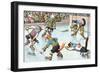 Cartoon Cats Playing Ice Hockey-null-Framed Premium Giclee Print