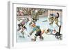 Cartoon Cats Playing Ice Hockey-null-Framed Premium Giclee Print