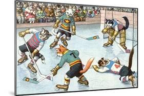 Cartoon Cats Playing Ice Hockey-null-Mounted Premium Giclee Print