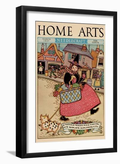 Cartoon Character Walks Thru an Old Town Carrying a Basket of Produce-null-Framed Art Print