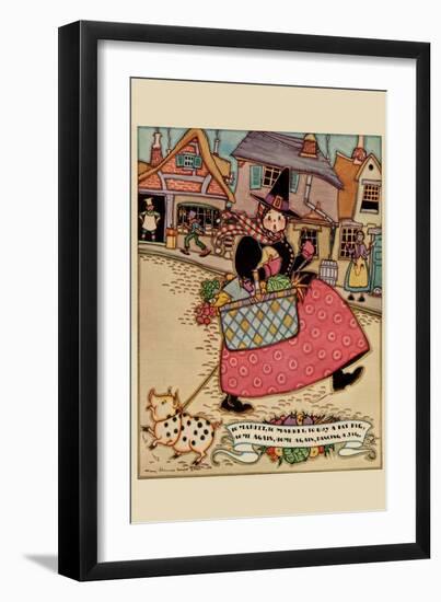 Cartoon Character Walks Thru an Old Town Carrying a Basket of Produce-null-Framed Art Print