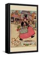Cartoon Character Walks Thru an Old Town Carrying a Basket of Produce-null-Framed Stretched Canvas