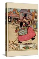Cartoon Character Walks Thru an Old Town Carrying a Basket of Produce-null-Stretched Canvas