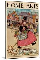 Cartoon Character Walks Thru an Old Town Carrying a Basket of Produce-null-Mounted Art Print