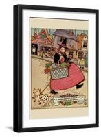 Cartoon Character Walks Thru an Old Town Carrying a Basket of Produce-null-Framed Art Print