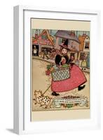 Cartoon Character Walks Thru an Old Town Carrying a Basket of Produce-null-Framed Art Print