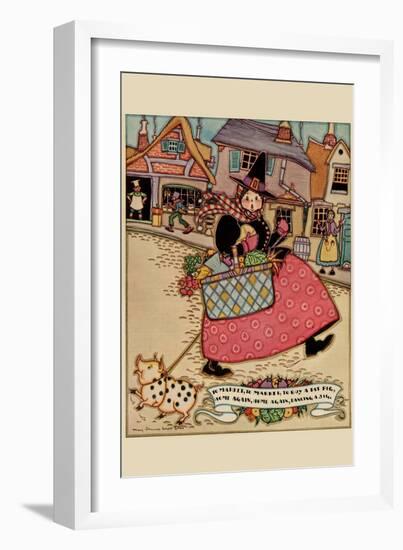 Cartoon Character Walks Thru an Old Town Carrying a Basket of Produce-null-Framed Art Print