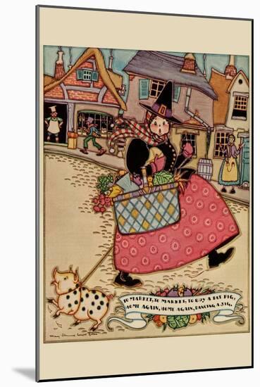Cartoon Character Walks Thru an Old Town Carrying a Basket of Produce-null-Mounted Art Print
