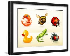 Cartoon Characters, Vector Icons Set-Nataliia Natykach-Framed Art Print