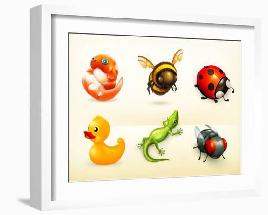 Cartoon Characters, Vector Icons Set-Nataliia Natykach-Framed Art Print