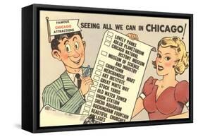 Cartoon Checklist of Sites, Chicago, Illinois-null-Framed Stretched Canvas