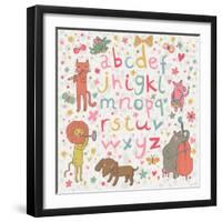 Cartoon Childish Alphabet with Animals in Funny Style. Funny Cartoon Illustration in Vector with Al-smilewithjul-Framed Art Print