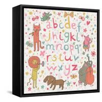 Cartoon Childish Alphabet with Animals in Funny Style. Funny Cartoon Illustration in Vector with Al-smilewithjul-Framed Stretched Canvas