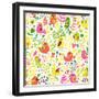 Cartoon Childish Seamless Pattern in Vector. Cute Funny Birds in Flowers. Seamless Pattern Can Be U-smilewithjul-Framed Art Print