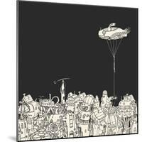 Cartoon City with Fish Eye Zeppelin-RYGER-Mounted Art Print