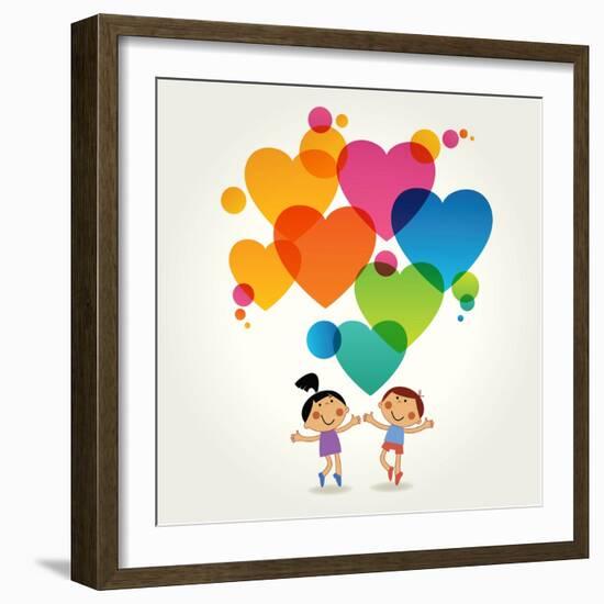 Cartoon Couple of People with Colored Hearts. Valentine Day Concept. the File is Saved in the Versi-VLADGRIN-Framed Art Print