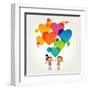 Cartoon Couple of People with Colored Hearts. Valentine Day Concept. the File is Saved in the Versi-VLADGRIN-Framed Art Print