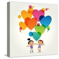 Cartoon Couple of People with Colored Hearts. Valentine Day Concept. the File is Saved in the Versi-VLADGRIN-Stretched Canvas