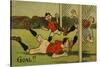 Cartoon Depicting a Footballer Scoring a Goal-null-Stretched Canvas