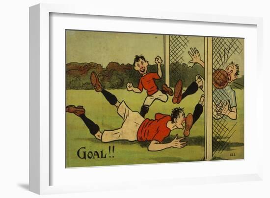 Cartoon Depicting a Footballer Scoring a Goal-null-Framed Giclee Print
