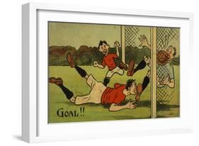 Cartoon Depicting a Footballer Scoring a Goal-null-Framed Giclee Print