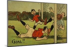 Cartoon Depicting a Footballer Scoring a Goal-null-Mounted Giclee Print