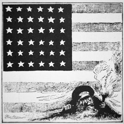 Cartoon Depicting Communism and Anarchy Creeping under the American Flag, 1919' Giclee Print Cartoon Depicting Communism and Anarchy Creeping under the American Flag, 1919' Giclee Print