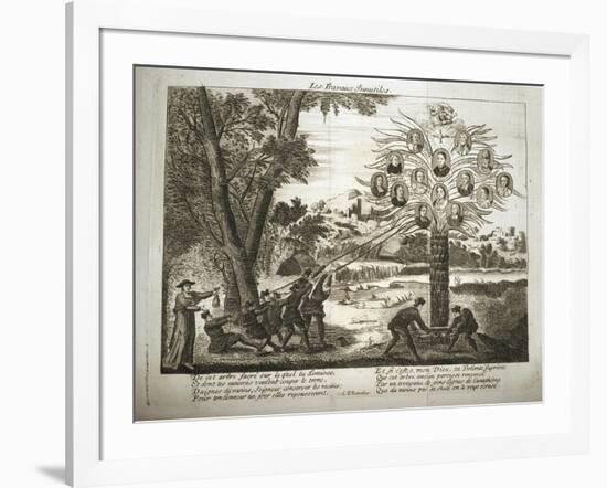 Cartoon depicting Jesuits trying to pull down the Tree of Jansenism,-French School-Framed Giclee Print