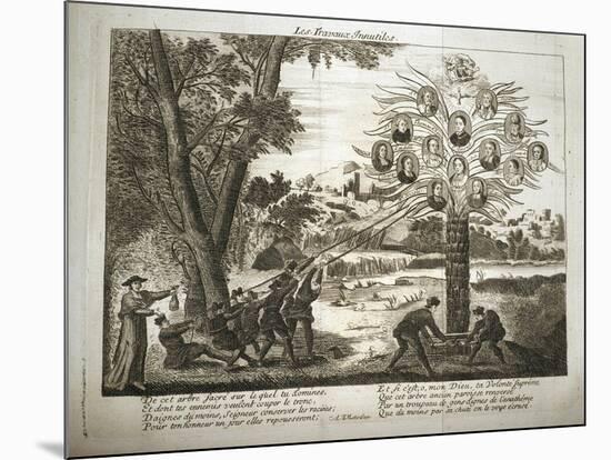 Cartoon depicting Jesuits trying to pull down the Tree of Jansenism,-French School-Mounted Giclee Print