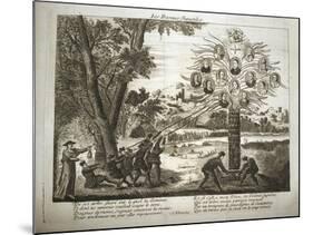 Cartoon depicting Jesuits trying to pull down the Tree of Jansenism,-French School-Mounted Giclee Print