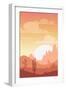 Cartoon Desert Landscape, Sunset Silhouette Illustration, Vertical Format for Mobile Phone Screen-Lilu330-Framed Art Print