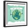 Cartoon Earth Illustration. Planet Smile and Hold Banner with Happy Earth Day Words. on Sunbeam Ray-pashabo-Framed Art Print