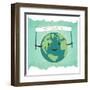 Cartoon Earth Illustration. Planet Smile and Hold Banner with Happy Earth Day Words. on Sunbeam Ray-pashabo-Framed Art Print