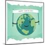 Cartoon Earth Illustration. Planet Smile and Hold Banner with Happy Earth Day Words. on Sunbeam Ray-pashabo-Mounted Art Print