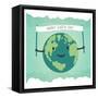 Cartoon Earth Illustration. Planet Smile and Hold Banner with Happy Earth Day Words. on Sunbeam Ray-pashabo-Framed Stretched Canvas