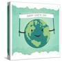 Cartoon Earth Illustration. Planet Smile and Hold Banner with Happy Earth Day Words. on Sunbeam Ray-pashabo-Stretched Canvas