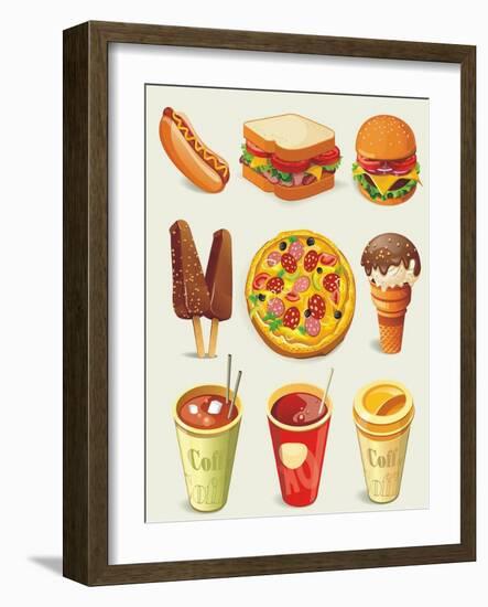 Cartoon Fast Food Icon-Aleksey Vl B.-Framed Art Print