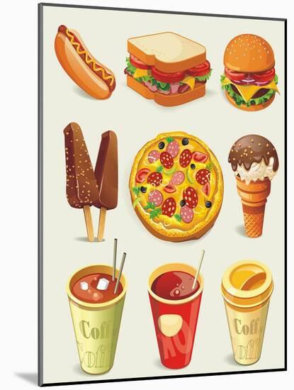 Cartoon Fast Food Icon-Aleksey Vl B.-Mounted Art Print